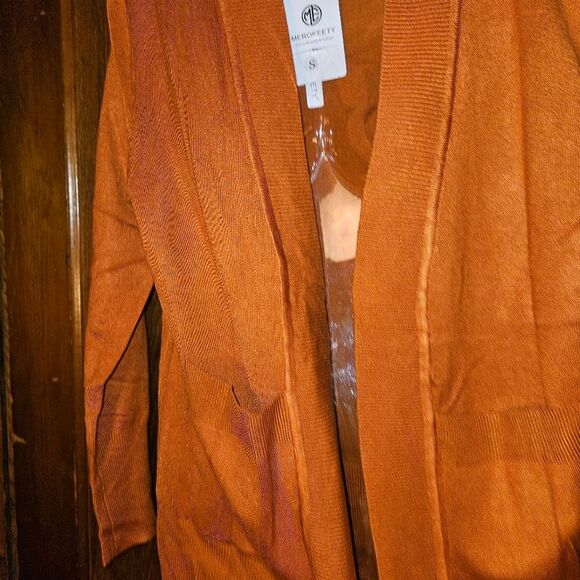 MEROKEETY Women's Small Orange Open Front Pocketed Ribbed Cardigan Sweater NEW - Picture 5 of 11